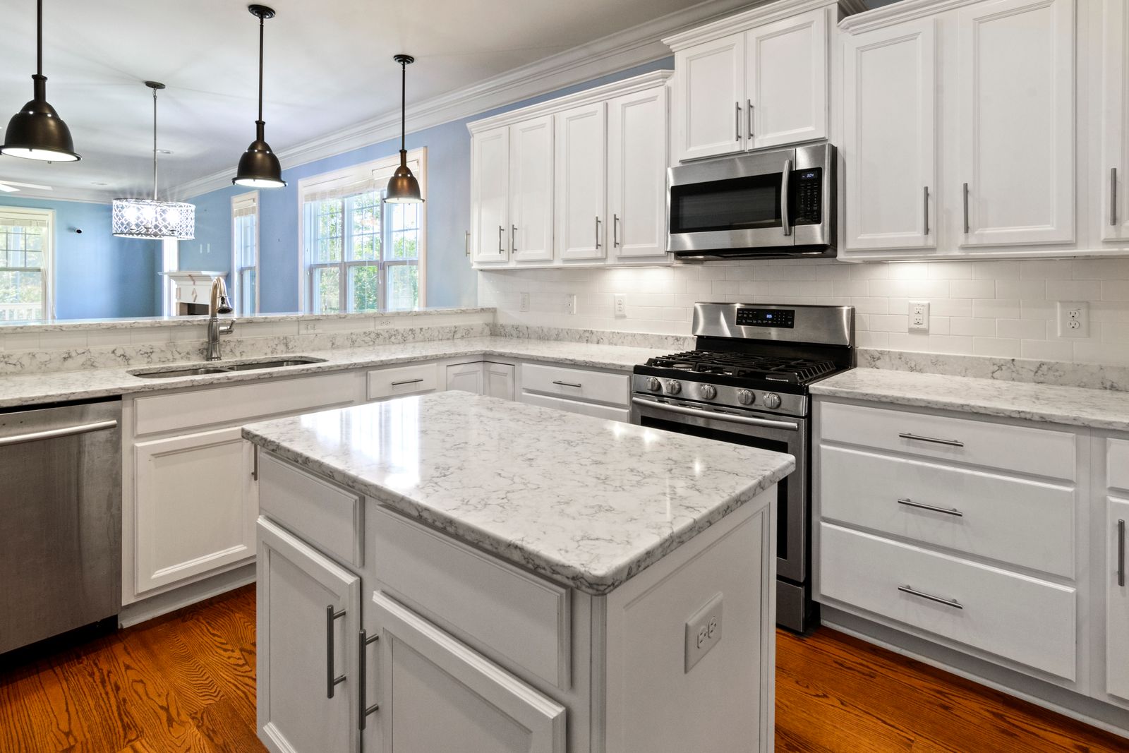 Remodeled kitchen with new cabinets and countertops